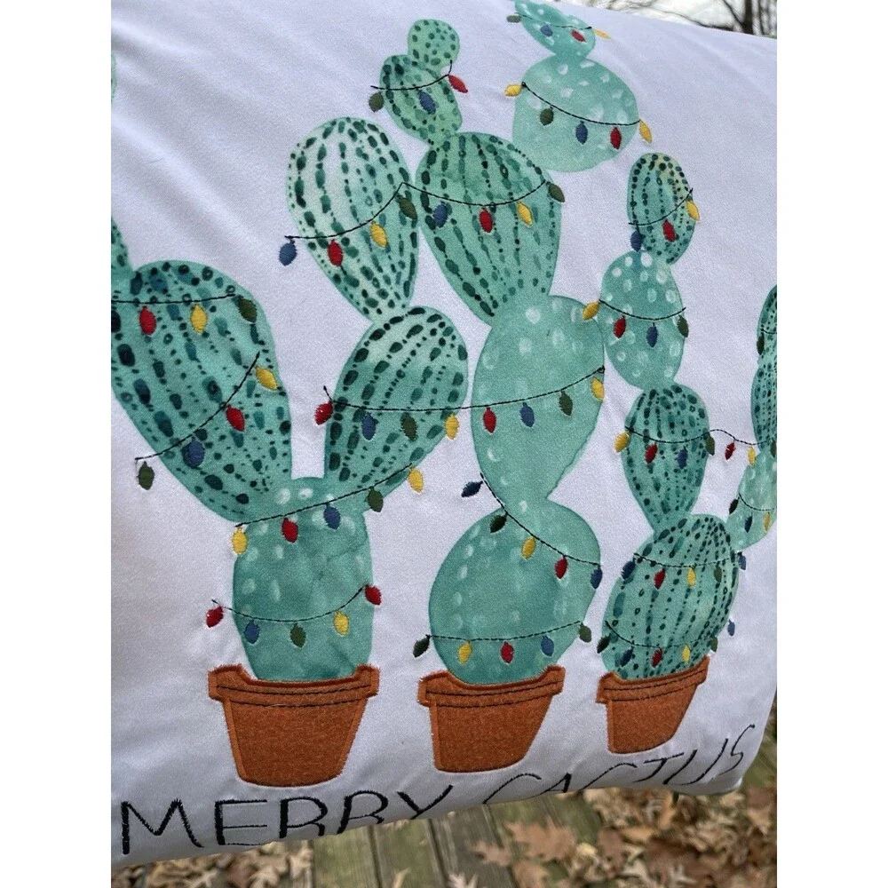 Merry Cactus Christmas Throw Pillow Boho Desert 20x20 Waterfowl Feather